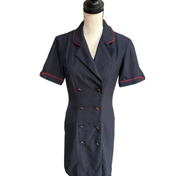 Vintage United Continental Airlines Stewardess Uniform Dress Navy 4T 1980s–90s - Picture 2 of 8